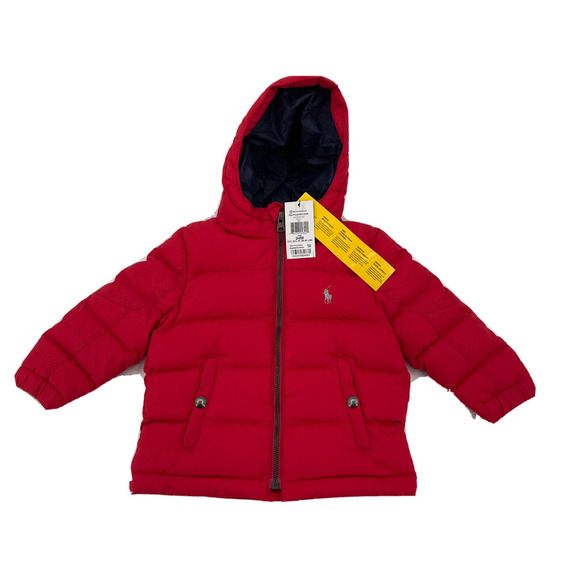 Polo Ralph Lauren Down Puffer Jacket 24 Months Red Hood - Picture 1 of 10